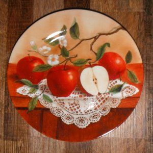 three 8" ceramic plates, aple designs, multicolor
